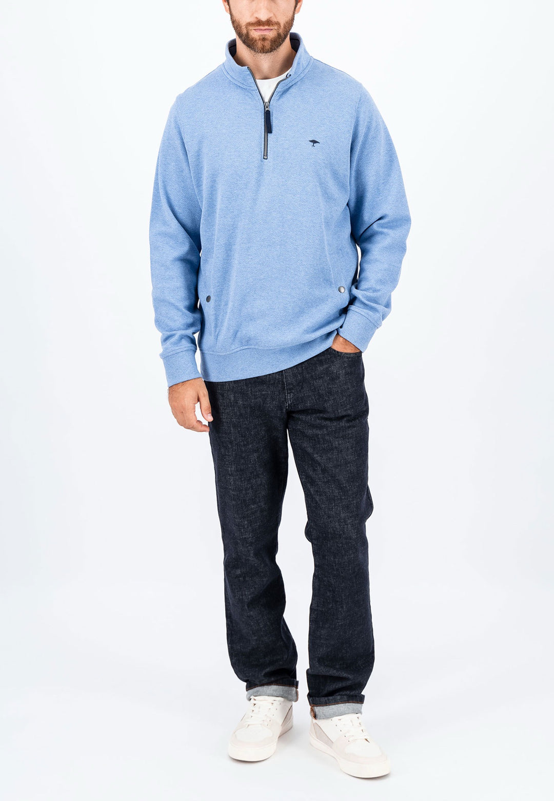 Fynch-Hatton 1/4 Zip Cloud Blue with Trim