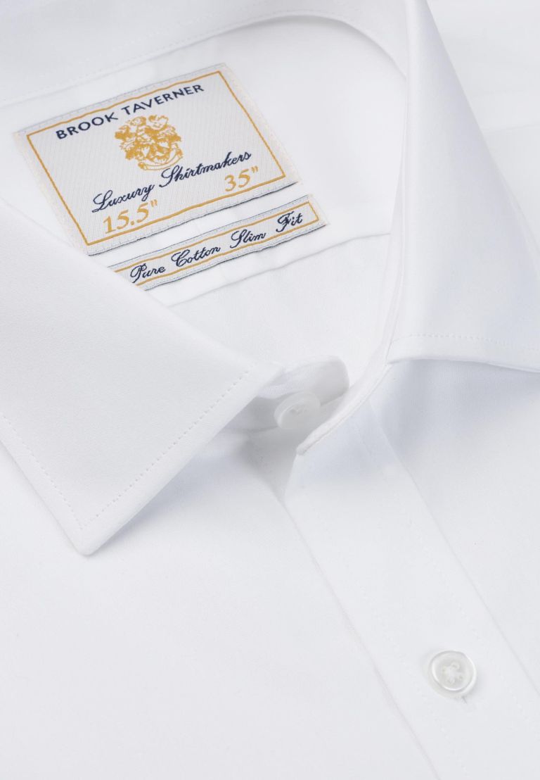 Brook Taverner Chelford Long Sleeve Slim Fit White Shirt- Double Cuff