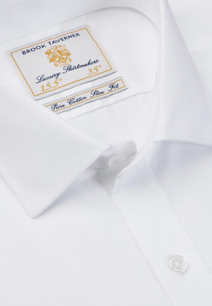 Brook Taverner Chelford Long Sleeve Slim Fit White Shirt- Double Cuff