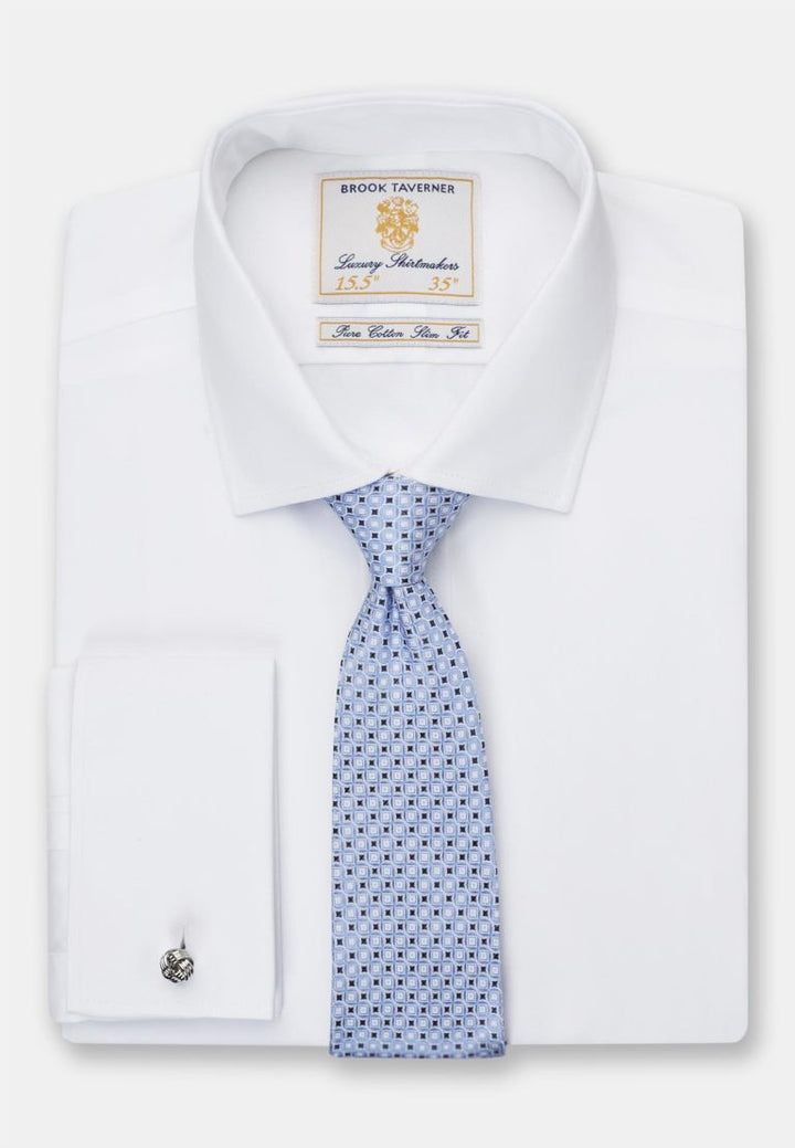Brook Taverner Chelford Long Sleeve Slim Fit White Shirt- Double Cuff