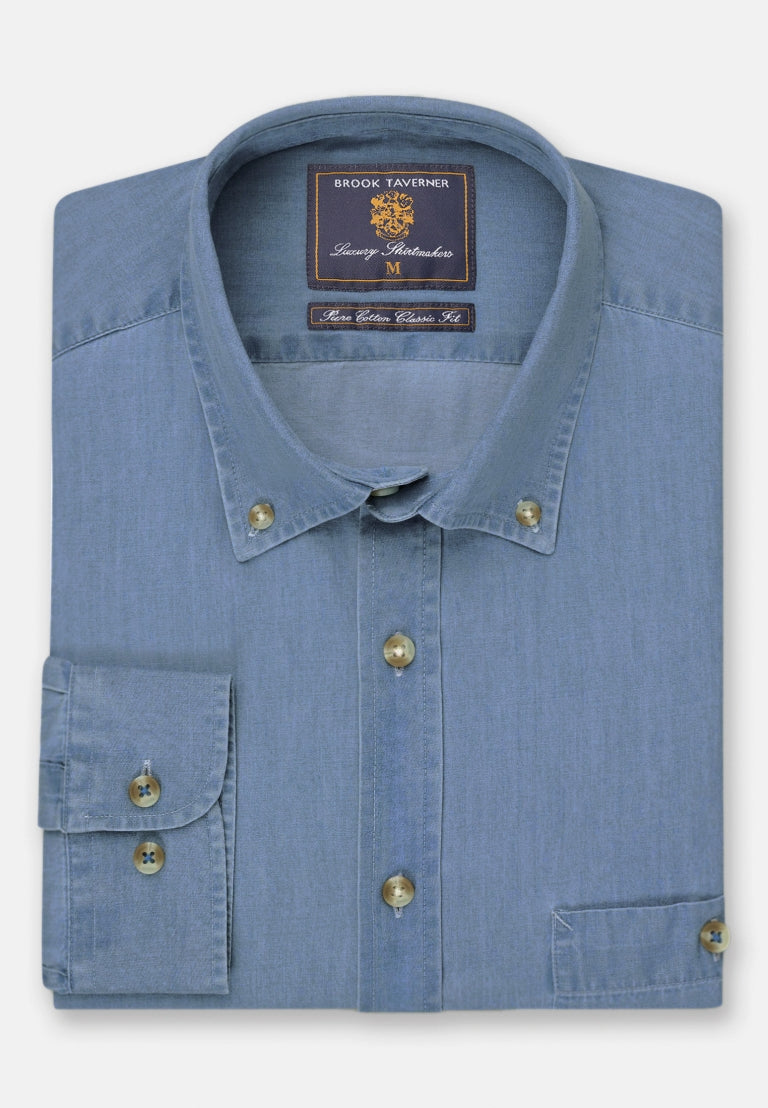 Brook Taverner Light Blue Chambray Cotton Shirt