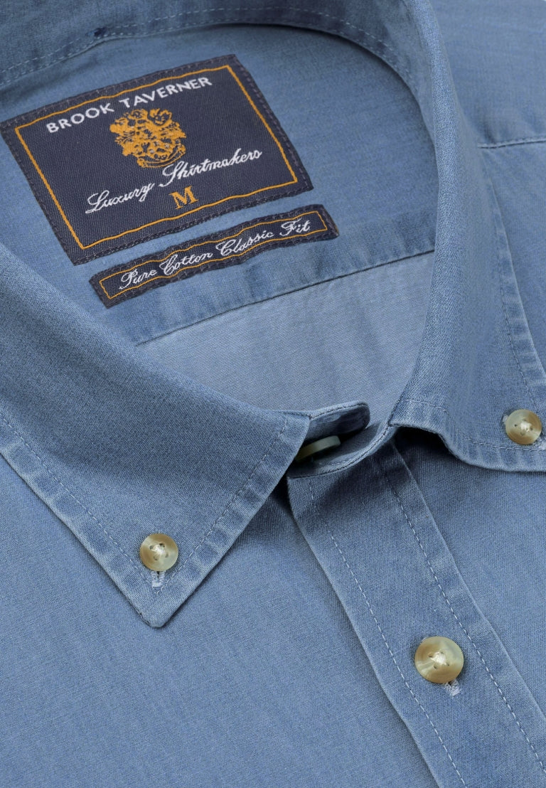 Brook Taverner Light Blue Chambray Cotton Shirt