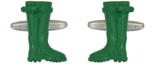 Green Wellington Boots Rhodium Plated Cufflinks