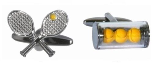 Tennis Racquet & Balls Gunmetal Plated Cufflinks