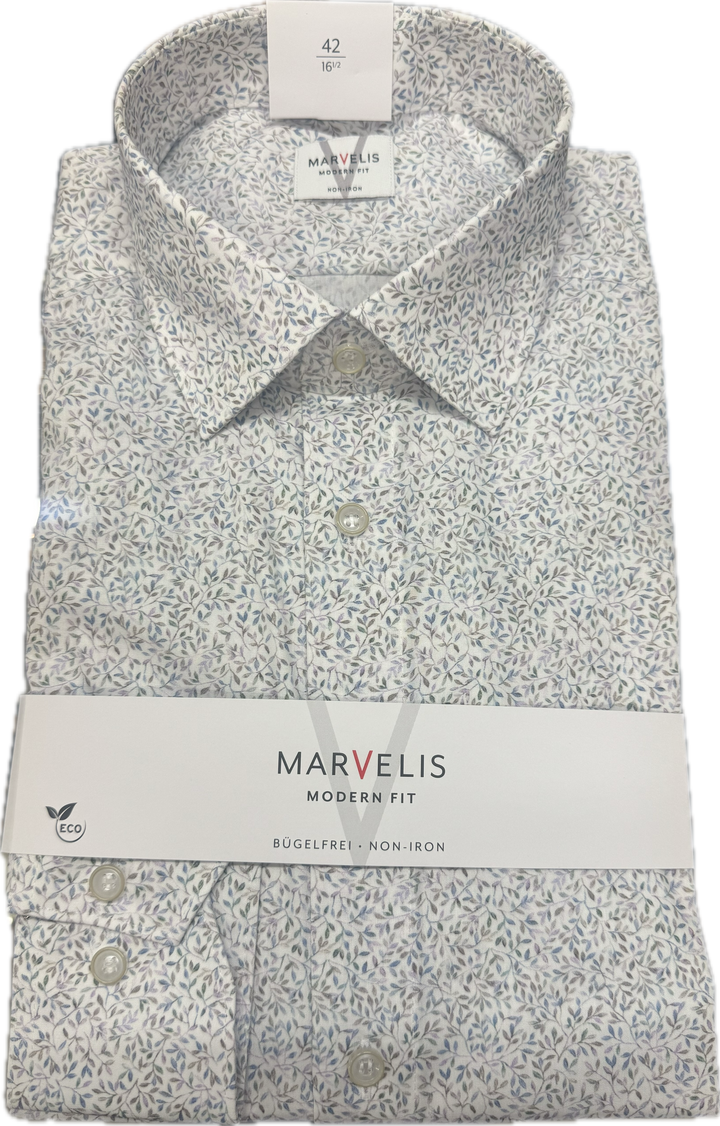 Marvelis Modern Fit Leaf Print Long Sleeve Shirt