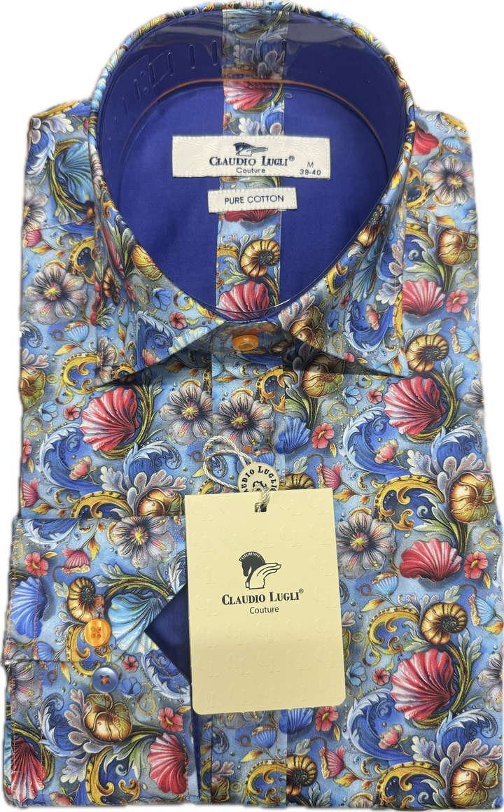Claudio Lugli Blue Shells Long Sleeve Print Shirt