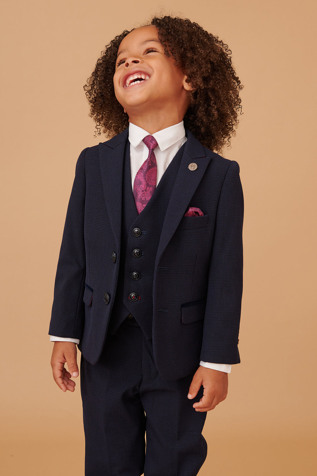 Marc Darcy Bromley Navy Check Boys Three Piece Suit