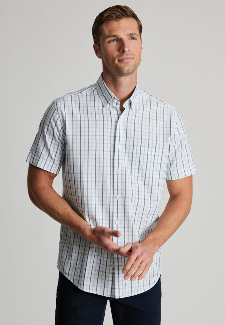 Brook Taverner Mint Tattersall Check Oxford Cotton Short Sleeve Shirt