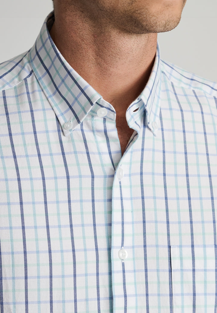 Brook Taverner Mint Tattersall Check Oxford Cotton Short Sleeve Shirt