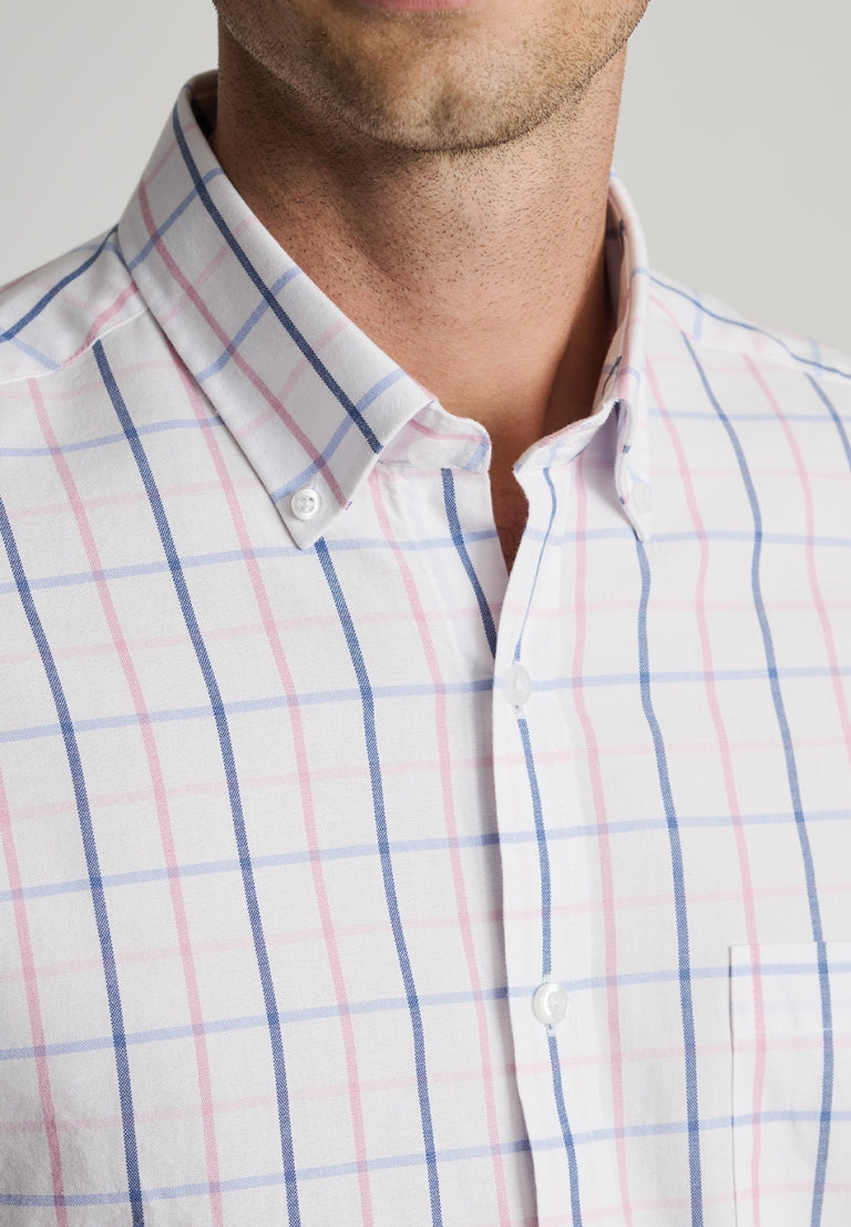 Brook Taverner Pink Tattersall Check Oxford Cotton Short Sleeve Shirt