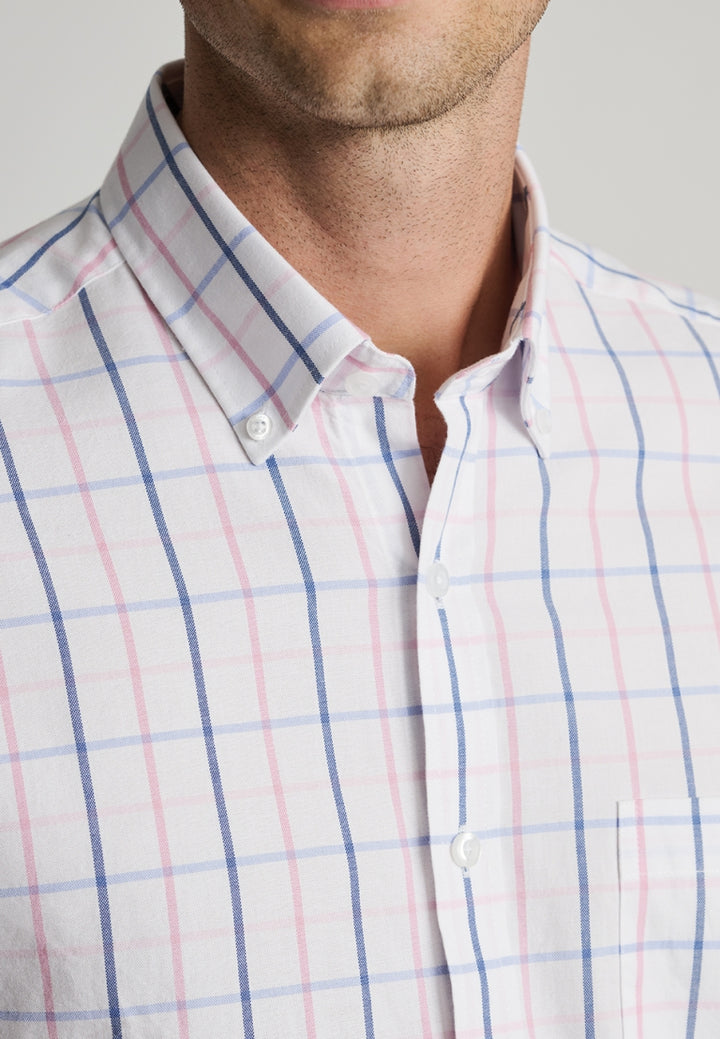 Brook Taverner Pink Tattersall Check Oxford Cotton Short Sleeve Shirt