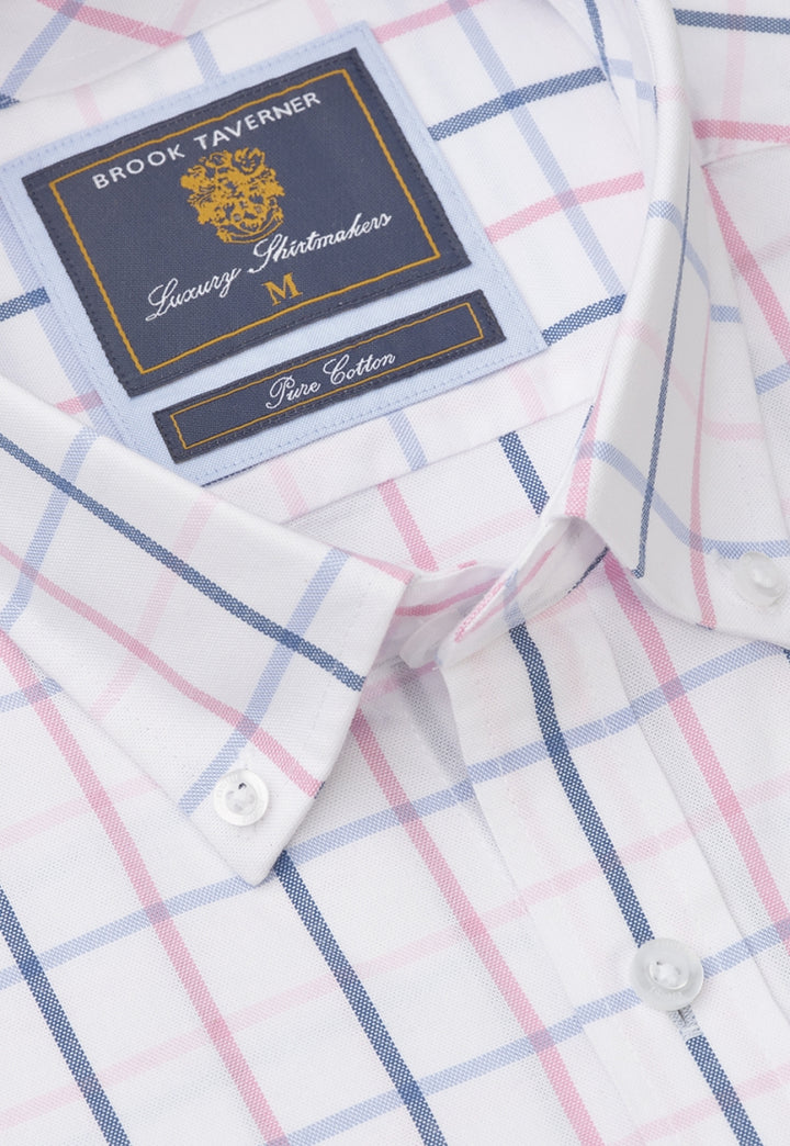 Brook Taverner Pink Tattersall Check Oxford Cotton Short Sleeve Shirt