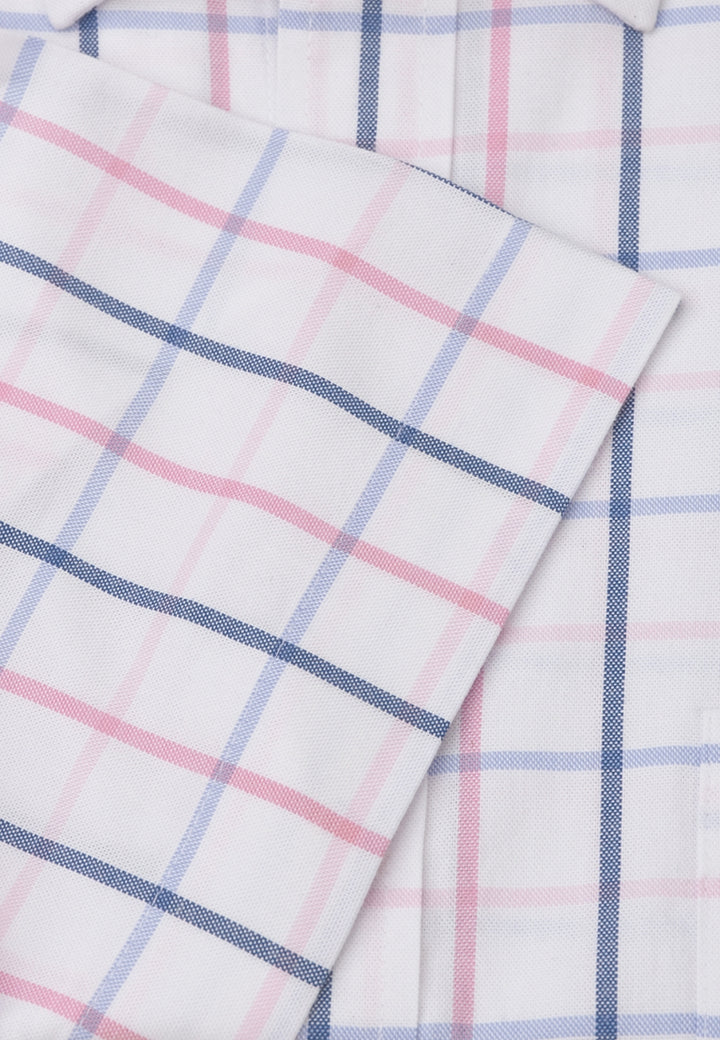 Brook Taverner Pink Tattersall Check Oxford Cotton Short Sleeve Shirt