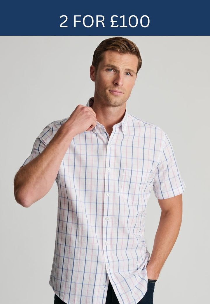 Brook Taverner Pink Tattersall Check Oxford Cotton Short Sleeve Shirt