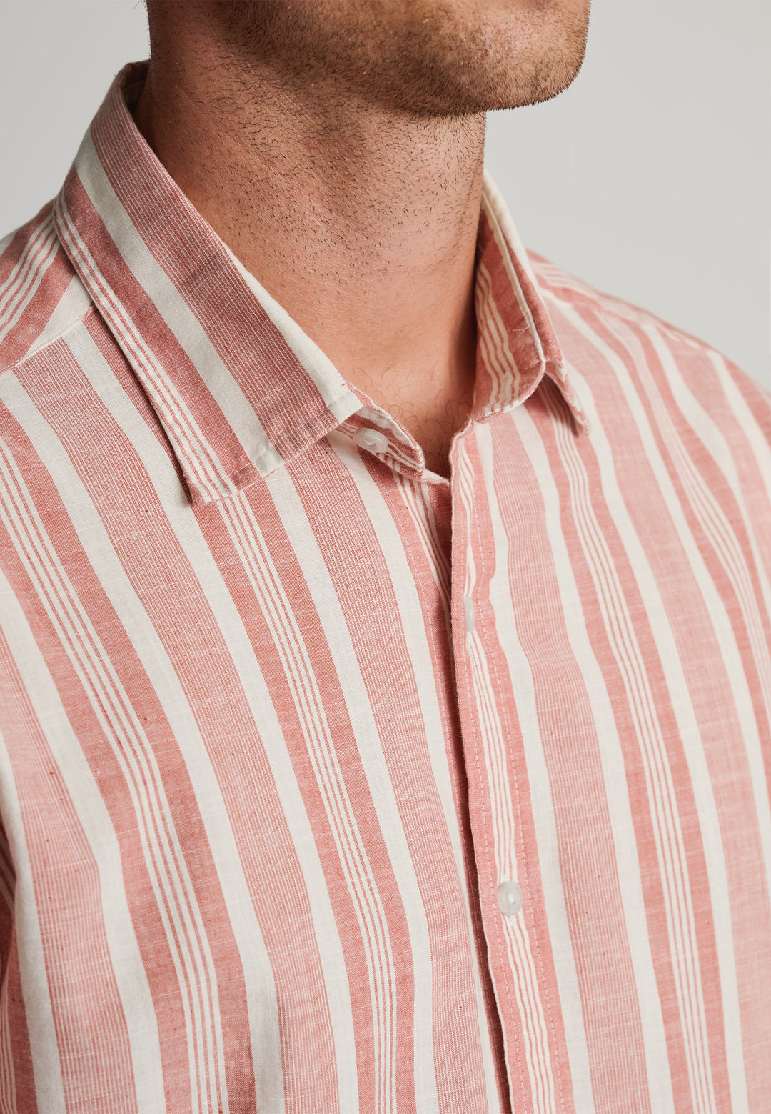 Brook Taverner Peach Cotton Stripe Short Sleeve Shirt