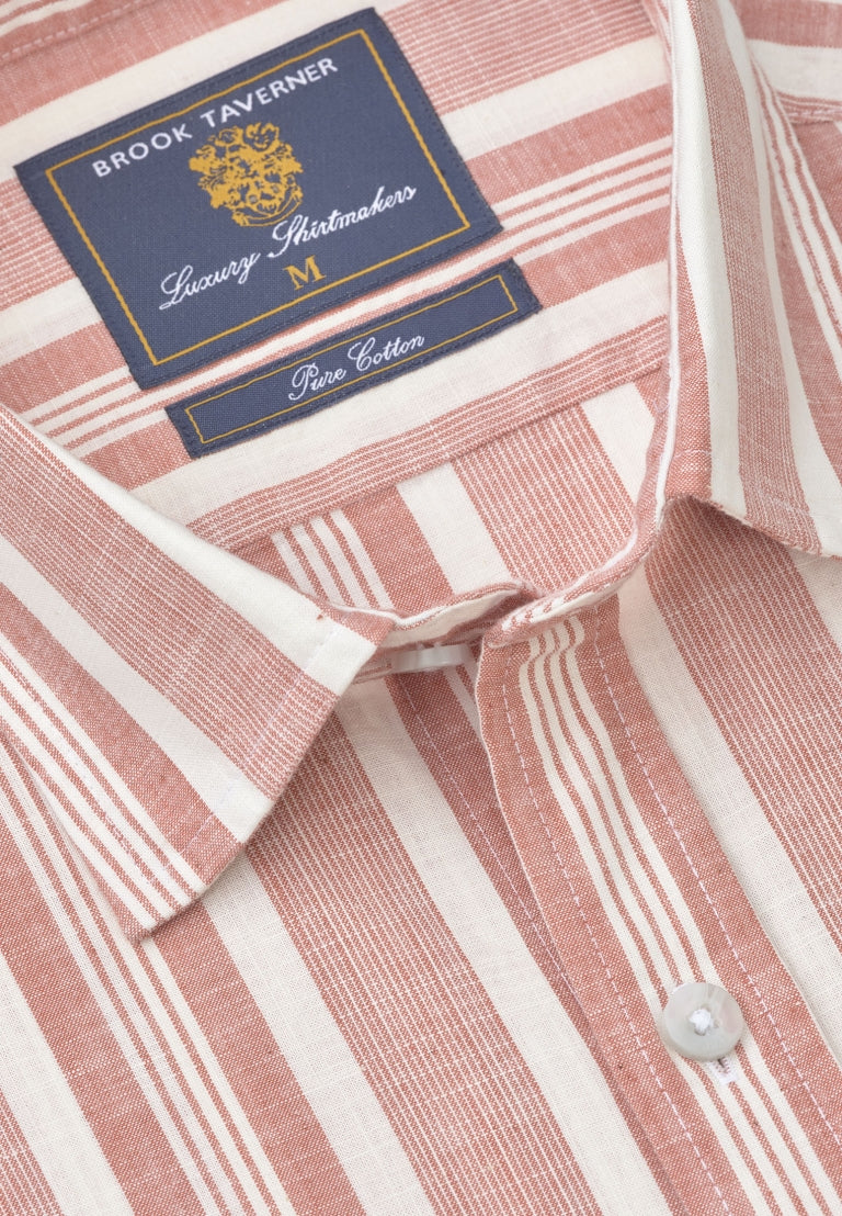 Brook Taverner Peach Cotton Stripe Short Sleeve Shirt