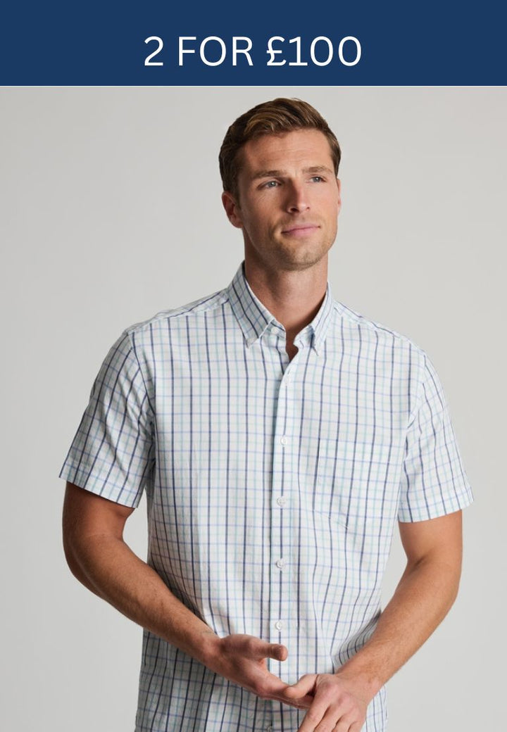 Brook Taverner Mint Tattersall Check Oxford Cotton Short Sleeve Shirt