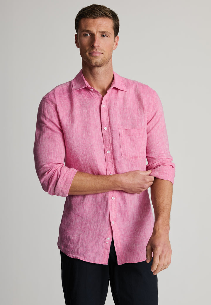 Brook Taverner Regular Fit Magenta Pure Linen Shirt