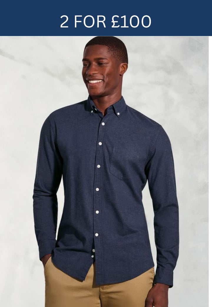 Brook Taverner Regular Fit Navy Melange Brushed Cotton Shirt