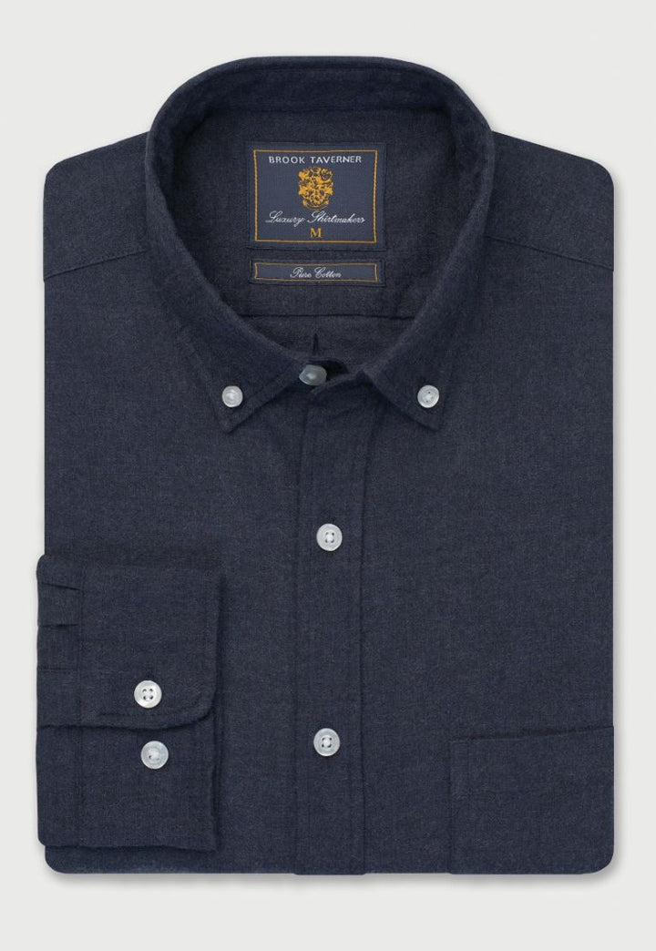 Brook Taverner Regular Fit Navy Melange Brushed Cotton Shirt