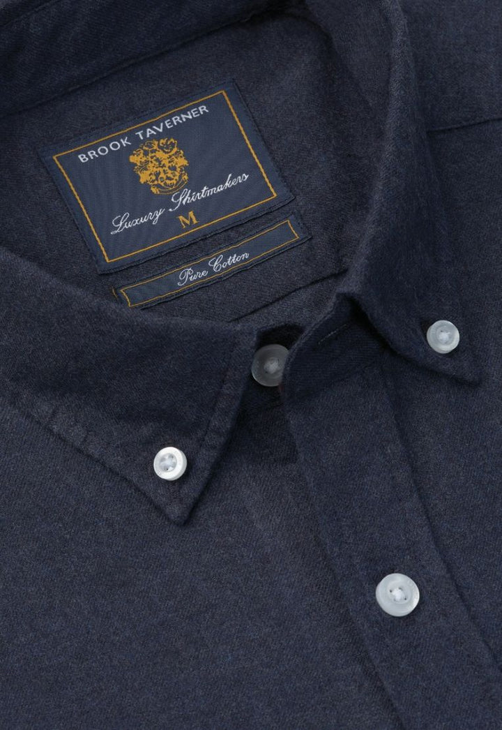 Brook Taverner Regular Fit Navy Melange Brushed Cotton Shirt