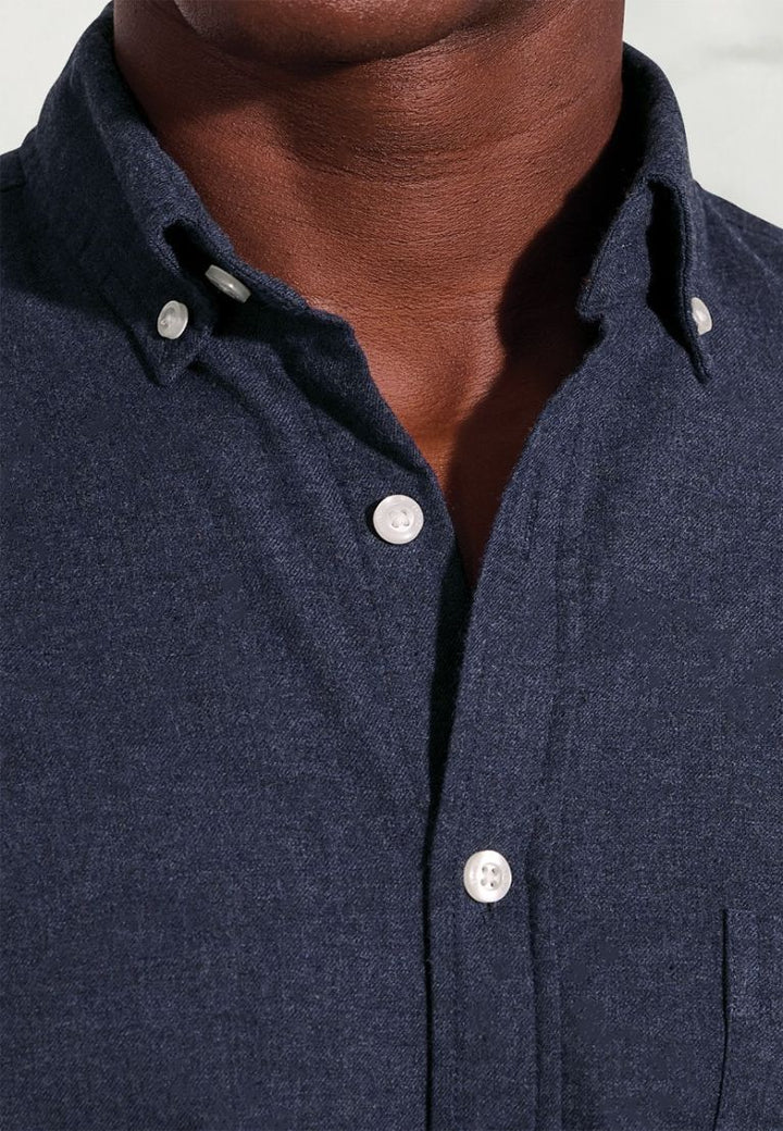 Brook Taverner Regular Fit Navy Melange Brushed Cotton Shirt