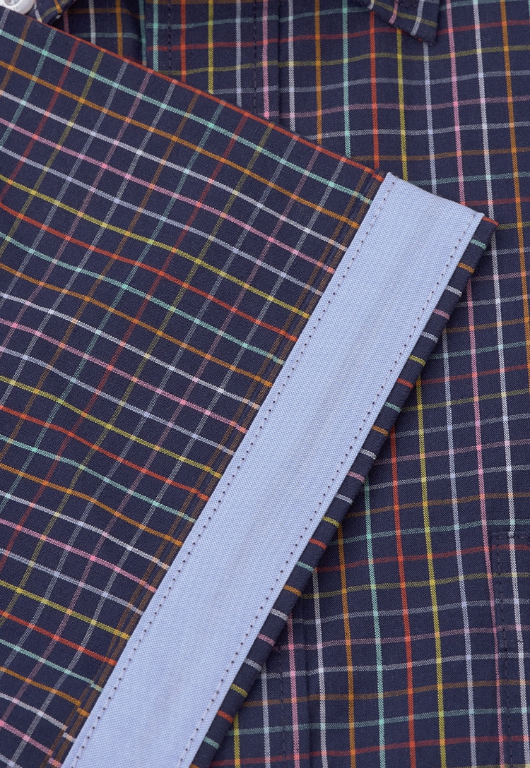Brook Taverner Regular Fit Navy Multi-Coloured Stripe Portofino Short Sleeve Shirt