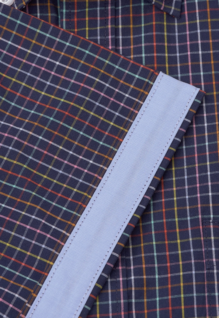 Brook Taverner Regular Fit Navy Multi-Coloured Stripe Portofino Short Sleeve Shirt