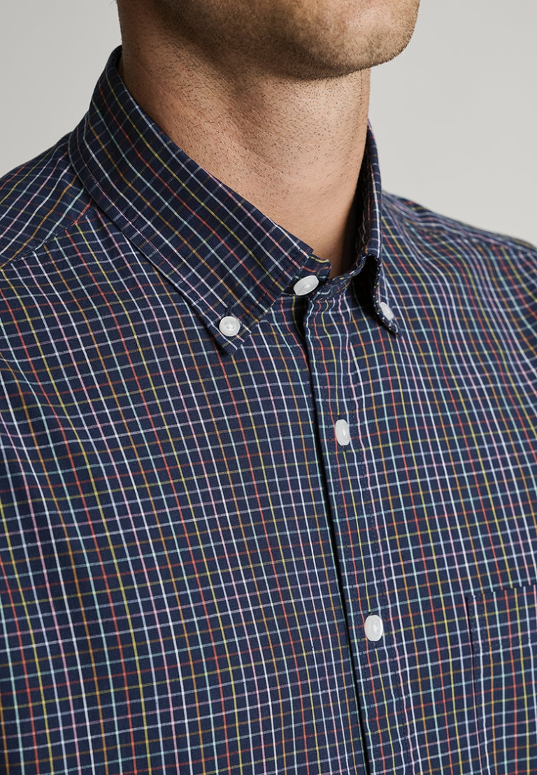 Brook Taverner Regular Fit Navy Multi-Coloured Stripe Portofino Short Sleeve Shirt