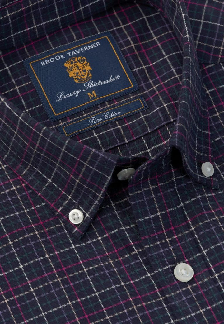 Navy checkered shirt with a Brook Taverner label