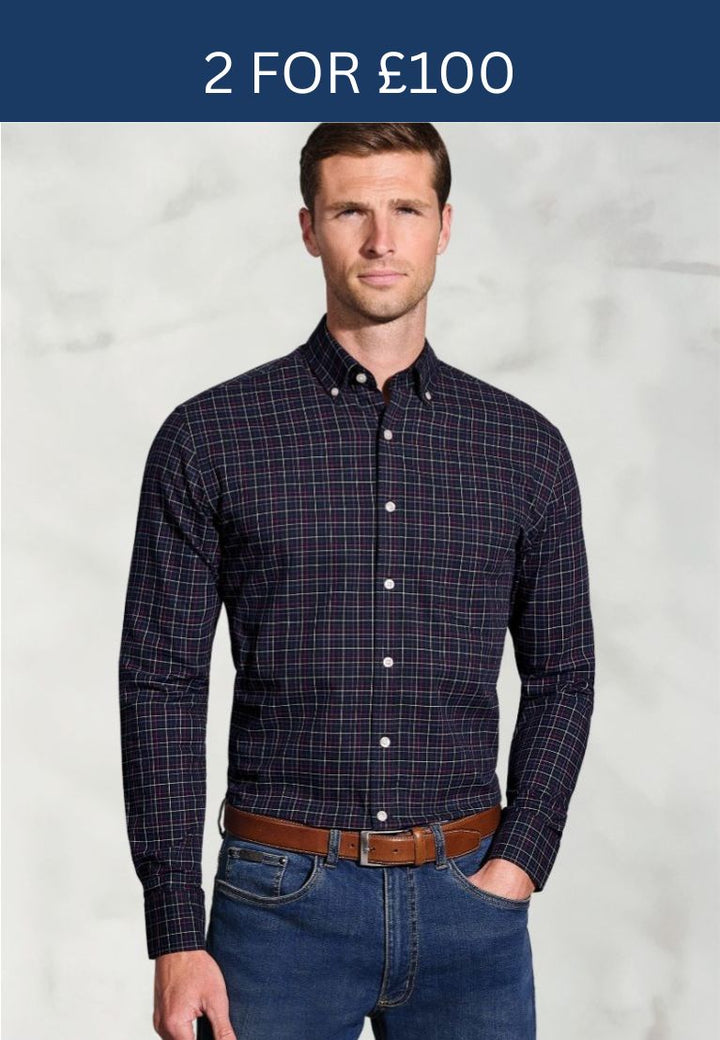 Brook Taverner Regular Fit Navy Tattersall Check Shirt