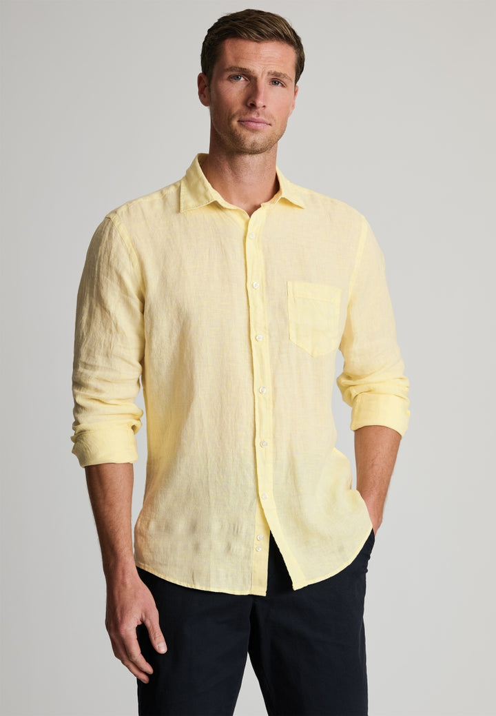 Brook Taverner Regular Fit Yellow Pure Linen Shirt