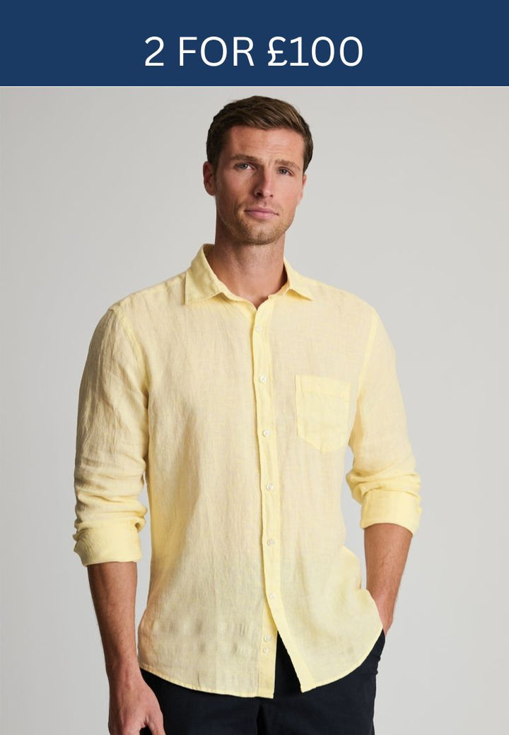 Brook Taverner Regular Fit Yellow Pure Linen Shirt