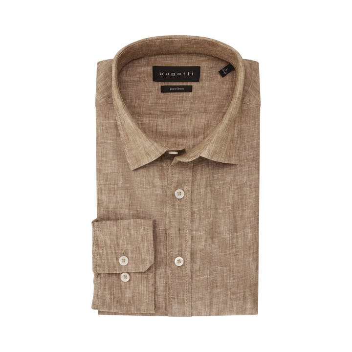 Bugatti Linen Long Sleeve Shirt Cognac