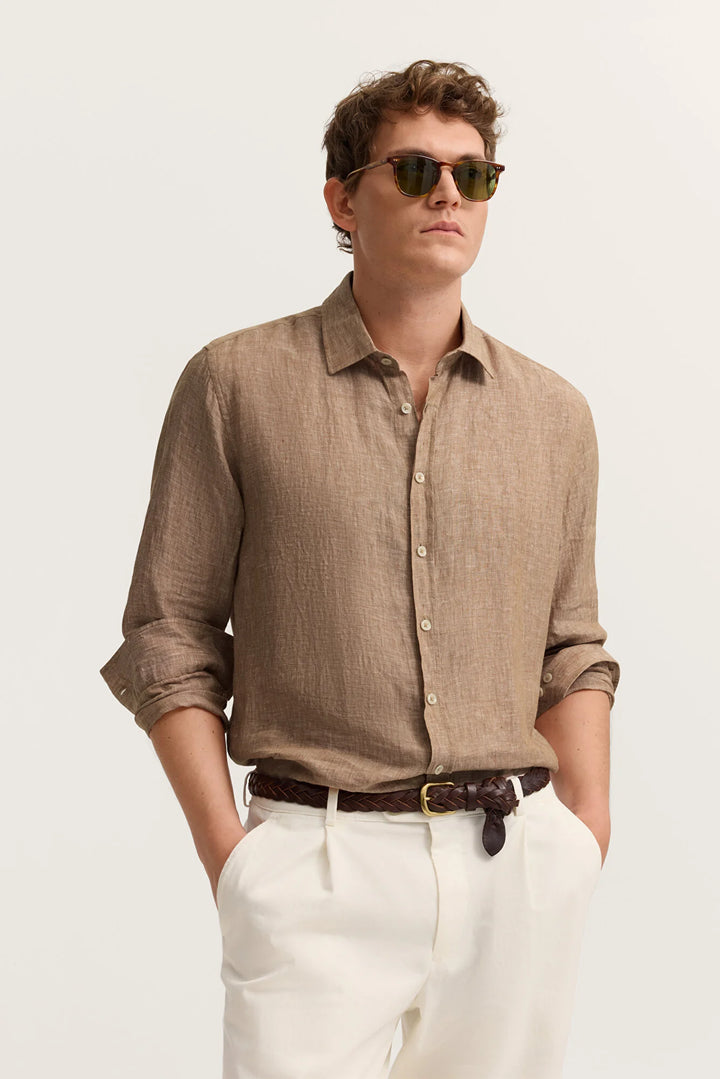 Bugatti Linen Long Sleeve Shirt Cognac