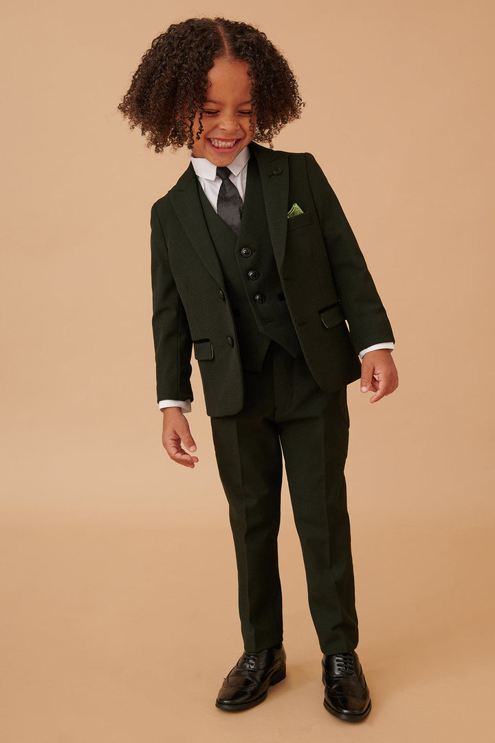 Marc Darcy Bromley Olive Green Check Boys Three Piece Suit