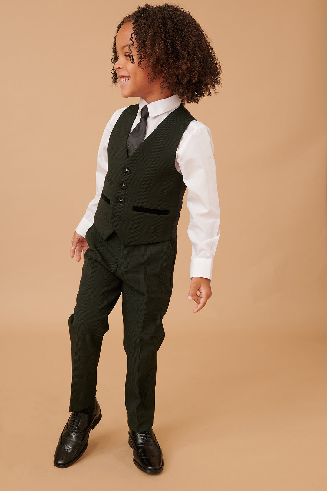 Marc Darcy Bromley Olive Green Check Boys Three Piece Suit