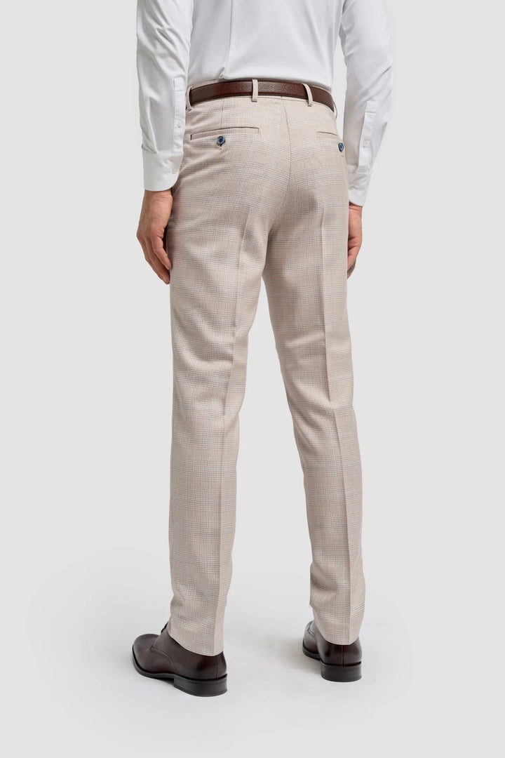 House of Cavani Beige Small Check Trousers