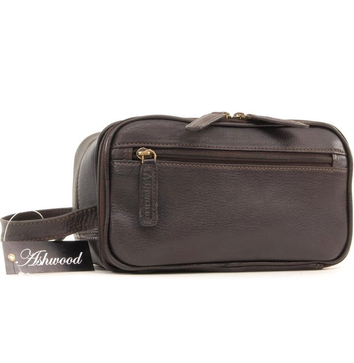 Ashwood Leather Wash Bag Brown