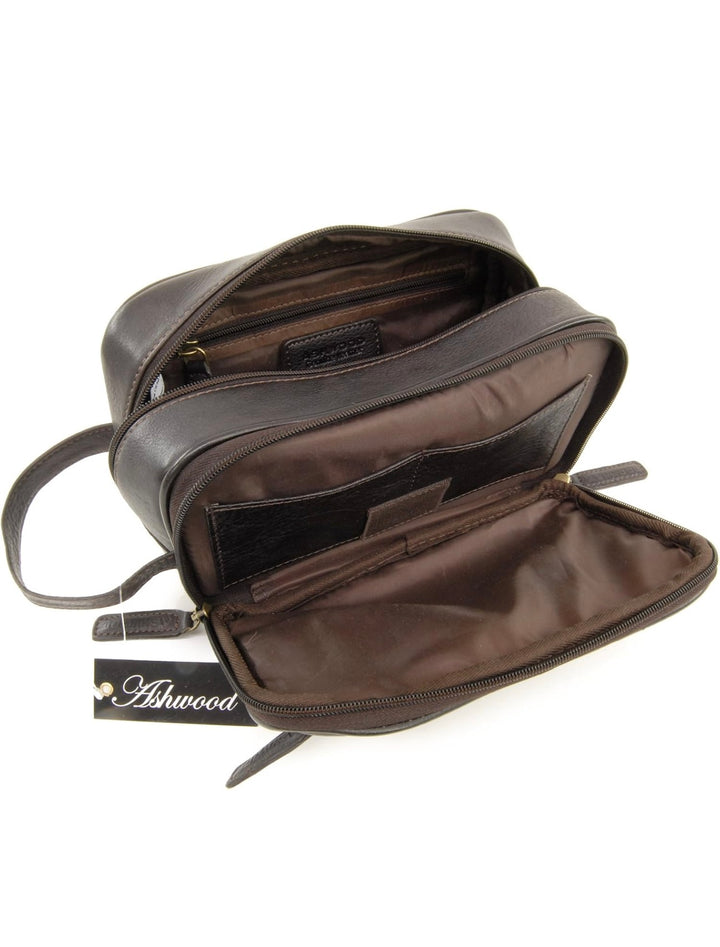Ashwood Leather Wash Bag Brown