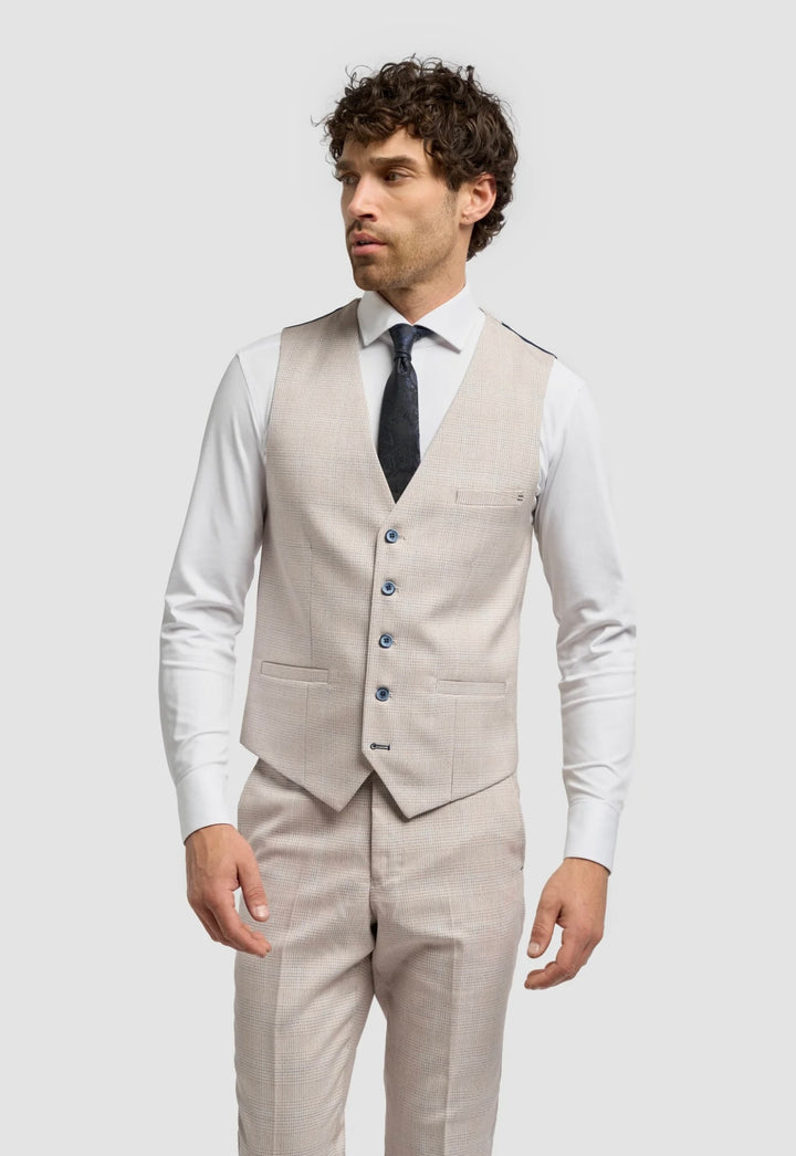 House of Cavani beige short check Waistcoat