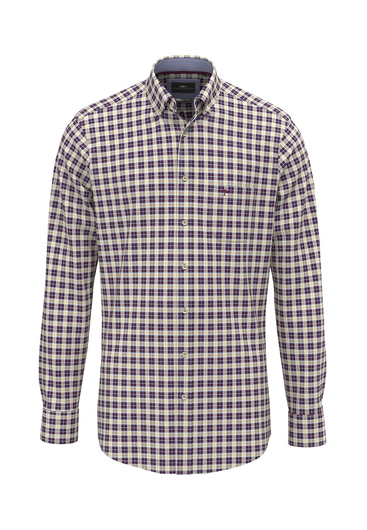 Fynch-Hatton Long Sleeve Oxford Check Deep Merlot