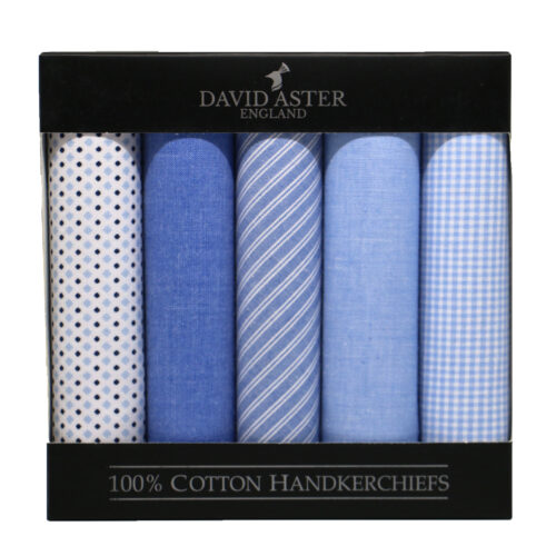 Blue mixed Cotton Handkerchiefs- Five Pack