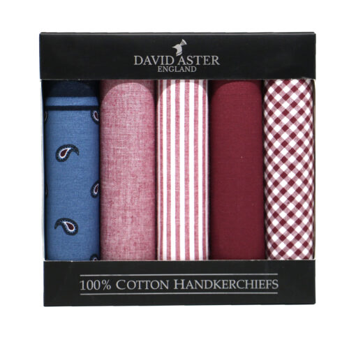 Burgundy mixed Cotton Handkerchiefs- Five Pack