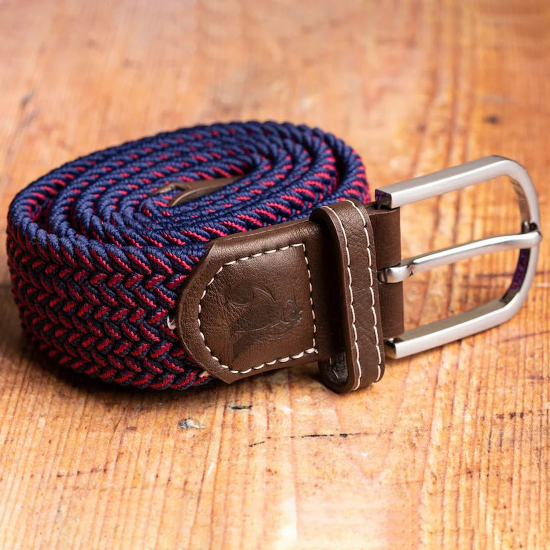 Swole Panda Woven Belt Burgandy & Navy Zig Zag