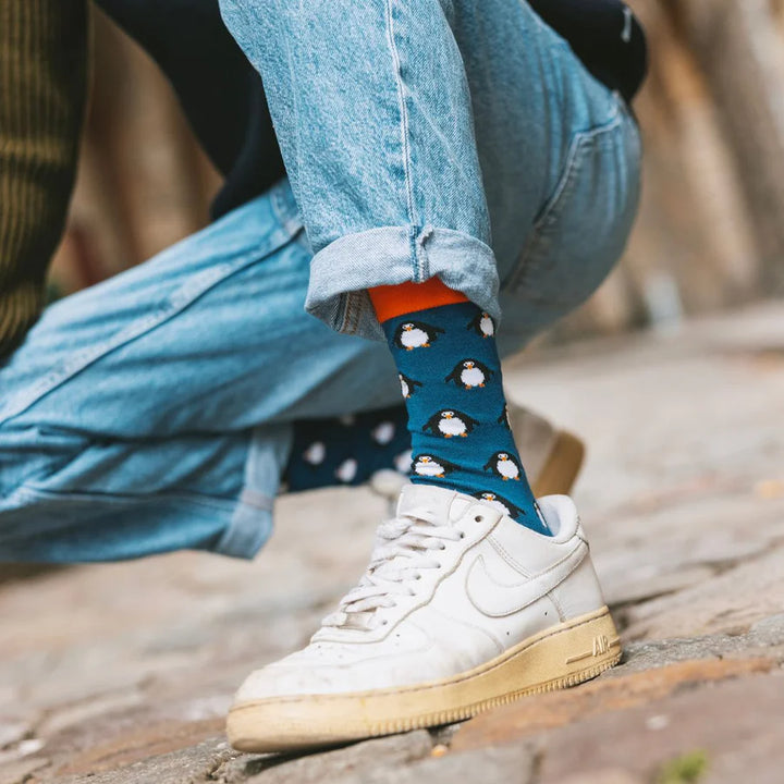 Swole Panda Navy Penguin Bamboo Socks 4-7