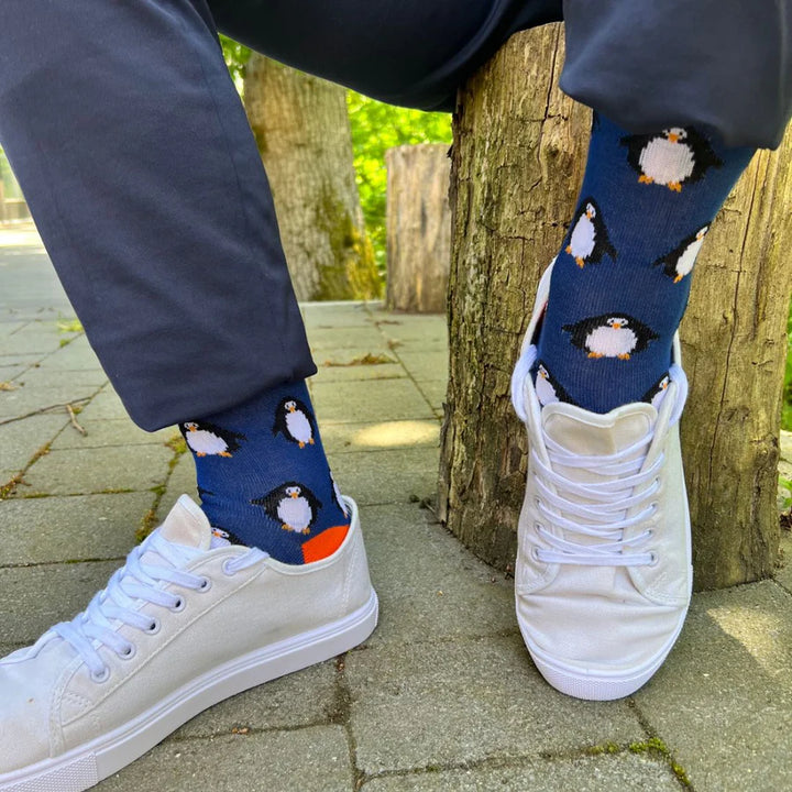 Swole Panda Navy Penguin Bamboo Socks 4-7