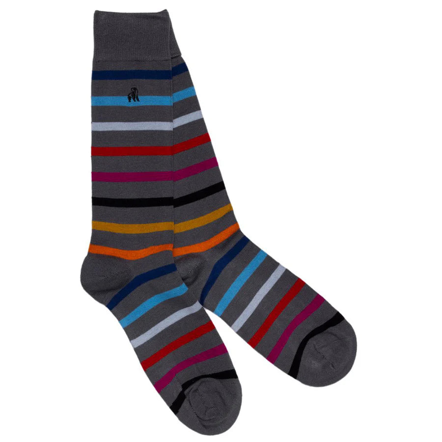 Swole Panda Grey Small Striped Bamboo Socks