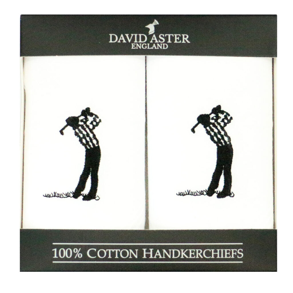 Golfer Embroidered Cotton Handkerchiefs- Two Pack