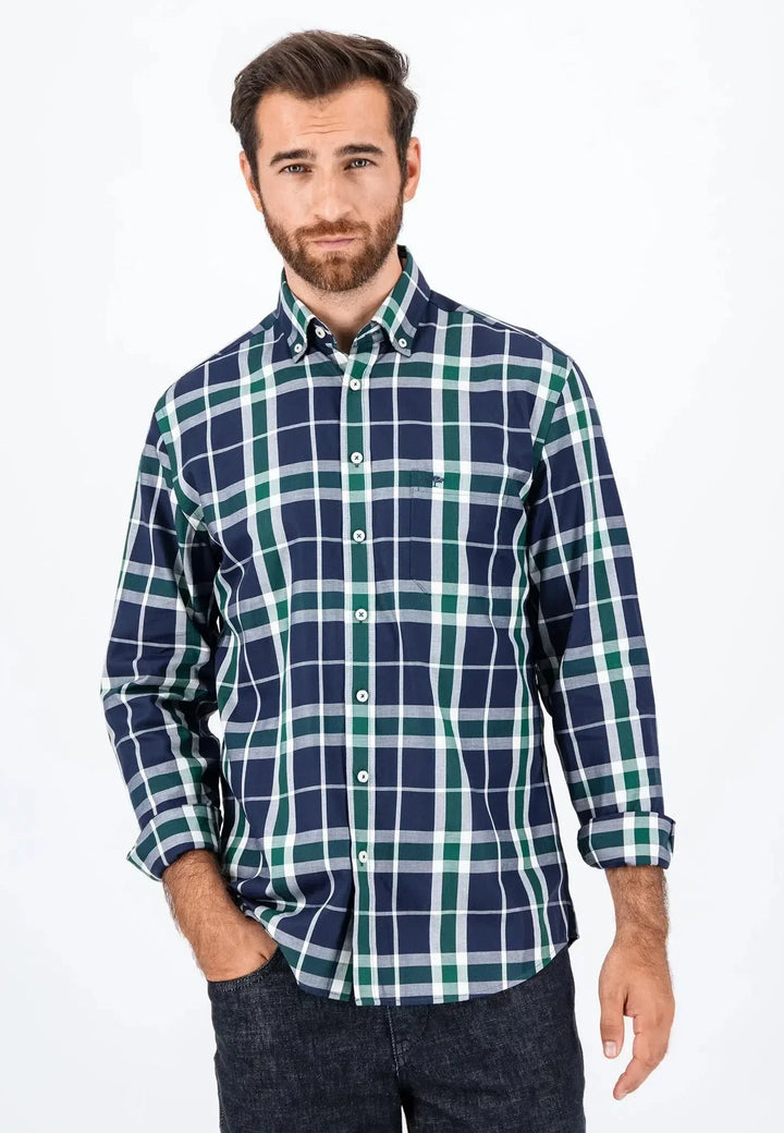 Fynch-Hatton Long Sleeve Shirt Navy Large Check